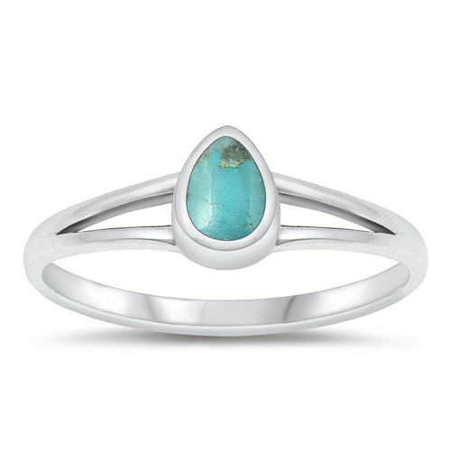Sterling Silver Oxidized Drop Genuine Turquoise Stone Ring