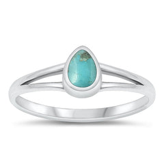 Sterling Silver Oxidized Drop Genuine Turquoise Stone Ring