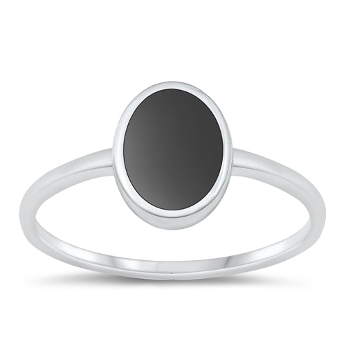 Sterling Silver High Polished Black Agate CZ Ring