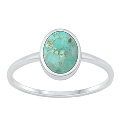 Sterling Silver Simple Oval Genuine Turquoise Ring