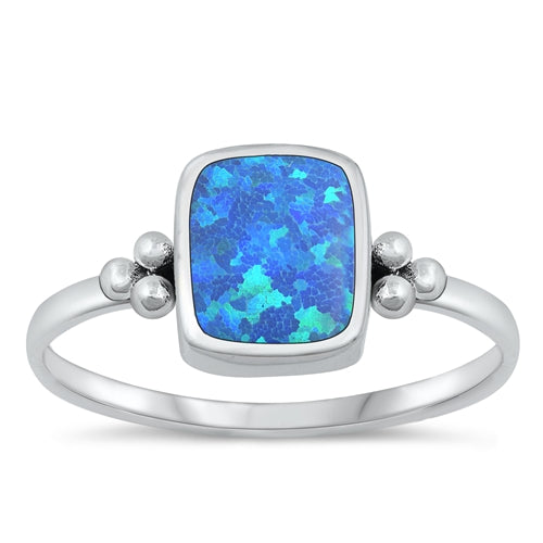 Sterling Silver Oxidized Rectangle Blue Lab Opal Ring