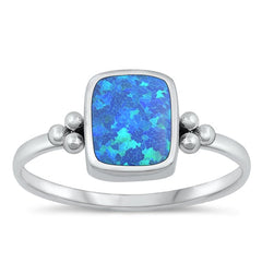 Sterling Silver Oxidized Rectangle Blue Lab Opal Ring