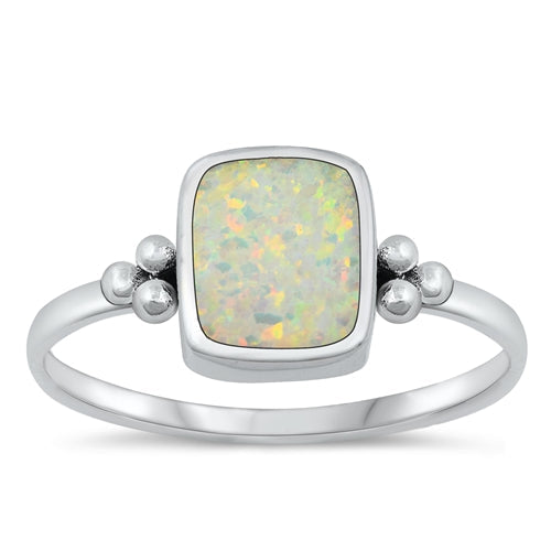 Sterling Silver Oxidized Rectangle White Lab Opal Ring