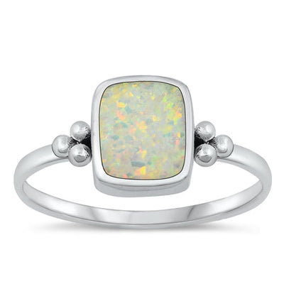 Sterling Silver Oxidized Rectangle White Lab Opal Ring