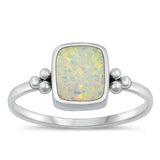 Sterling Silver Oxidized Rectangle White Lab Opal Ring