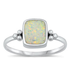 Sterling Silver Oxidized Rectangle White Lab Opal Ring