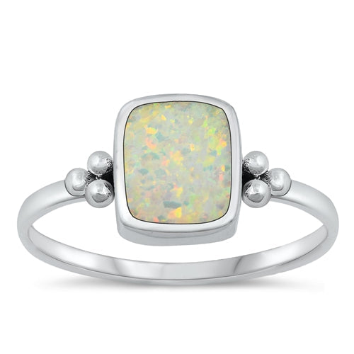 Sterling Silver Oxidized White Lab Opal Ring