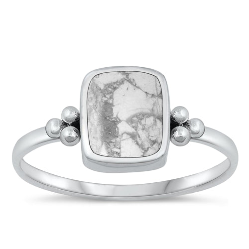 Sterling Silver Oxidized White Buffalo Turquoise Ring-9.6mm