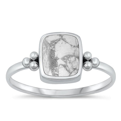 Sterling Silver Oxidized White Buffalo Turquoise Ring-9.6mm