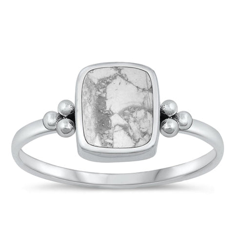 Sterling Silver Oxidized White Buffalo Turquoise Ring-9.6mm