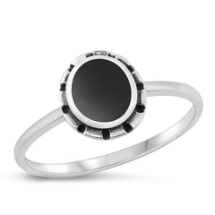 Sterling Silver Round Border Black Agate Ring