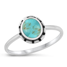 Load image into Gallery viewer, Sterling Silver Round Border Genuine Turquoise Ring