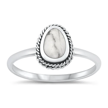 Load image into Gallery viewer, Sterling Silver Oxidized Oval White Buffalo Turquoise Stone Ring