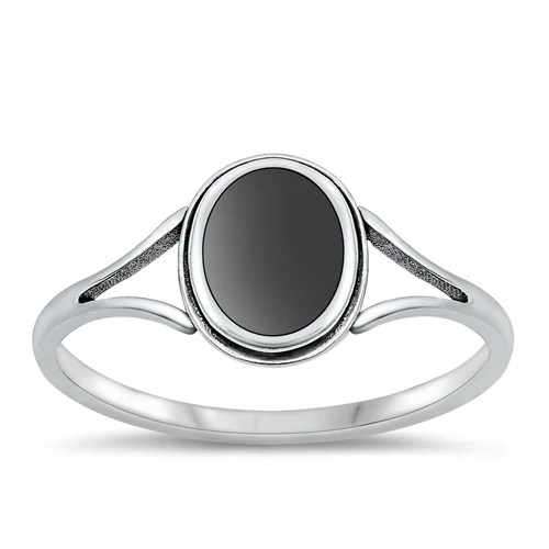 Sterling Silver Oxidized Oval Black Agate Stone Ring
