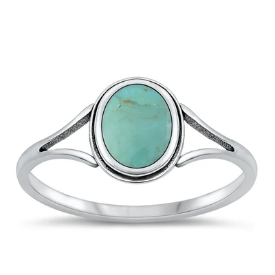Sterling Silver Oxidized Oval Genuine Turquoise Stone Ring