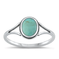 Sterling Silver Oxidized Oval Genuine Turquoise Stone Ring