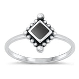 Sterling Silver Oxidized Black Agate Ring-11.8mm