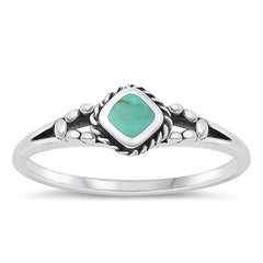 Sterling Silver Diamond Shape Genuine Turquoise Ring