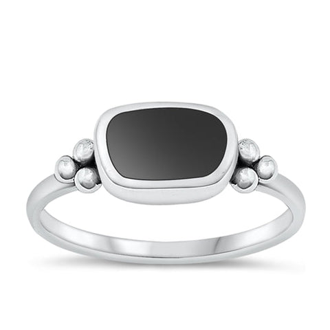 Sterling Silver Oval Black Agate Ring