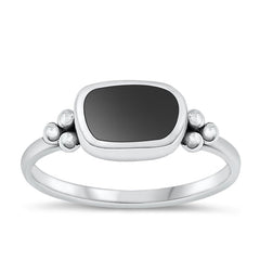 Sterling Silver Oval Black Agate Ring