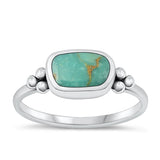 Sterling Silver Oxidized Oval Genuine Turquoise Ring