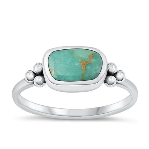 Sterling Silver Oxidized Oval Genuine Turquoise Ring