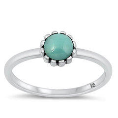 Sterling Silver Oxidized Genuine Turquoise Round Stone Ring