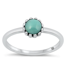 Load image into Gallery viewer, Sterling Silver Oxidized Round Genuine Turquoise Stone Ring