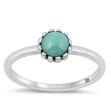 Sterling Silver Oxidized Round Genuine Turquoise Stone Ring