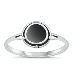 Sterling Silver Round Beaded Black Agate Ring