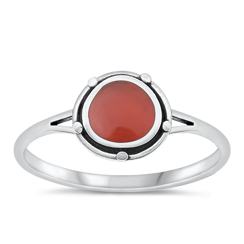 Sterling Silver Oxidized Round Red Agate Stone Ring