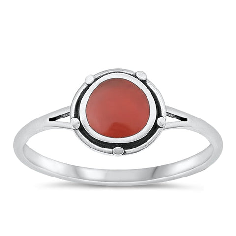 Sterling Silver Oxidized Round Red Agate Stone Ring