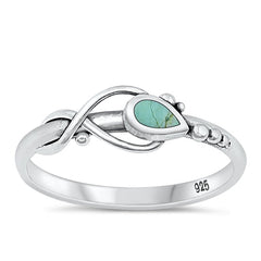 Sterling Silver Tear Drop Genuine Turquoise Ring