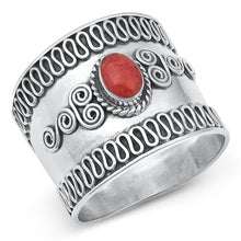 Load image into Gallery viewer, Sterling Silver Oxidized And Polished Red Coral Bali Ring
