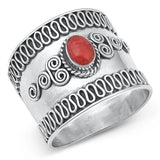 Sterling Silver Oxidized And Polished Red Coral Bali Ring