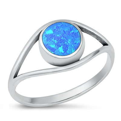 Sterling Silver Oxidized Round Eye Blue Lab Opal Ring