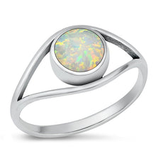 Load image into Gallery viewer, Sterling Silver Oxidized Round Eye White Lab Opal Ring