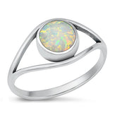 Sterling Silver Oxidized Round Eye White Lab Opal Ring