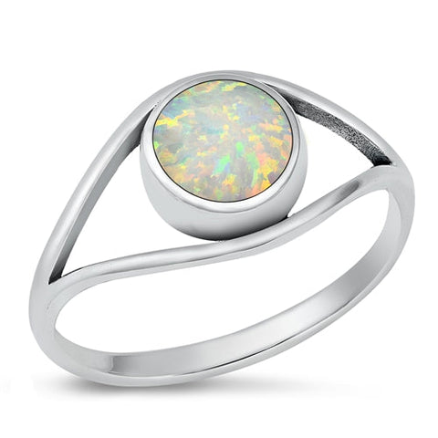 Sterling Silver Oxidized Round Eye White Lab Opal Ring