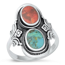 Load image into Gallery viewer, Sterling Silver Oxidized Genuine Turquoise and Red Coral Ring-29.4mm