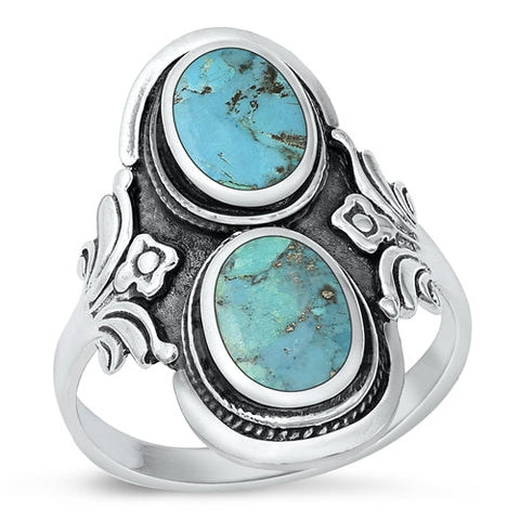 Sterling Silver Oxidized Genuine Turquoise Ring-29.4mm