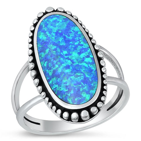 Sterling Silver Oxidized Blue Lab Opal Ring-27mm