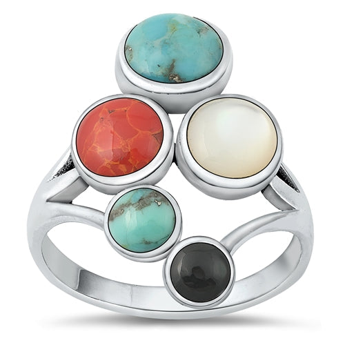 Sterling Silver Oxidized Multi Stone Ring-26.9mm