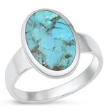 Sterling Silver Oxidized Oval Genuine Turquoise Stone Ring