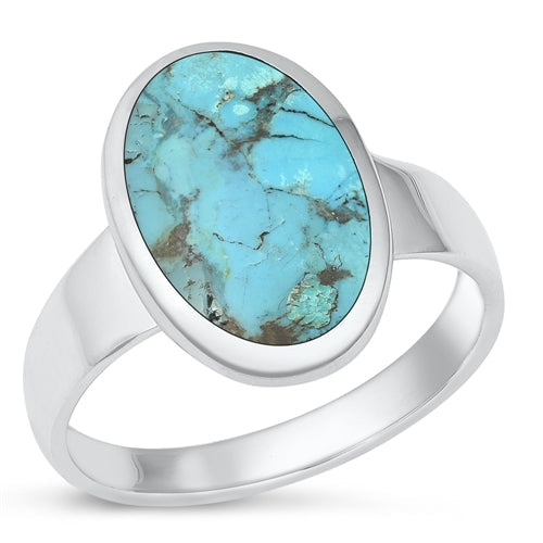 Sterling Silver Oxidized Oval Genuine Turquoise Ring