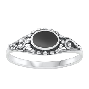 Sterling Silver Oxidized Black Agate Ring