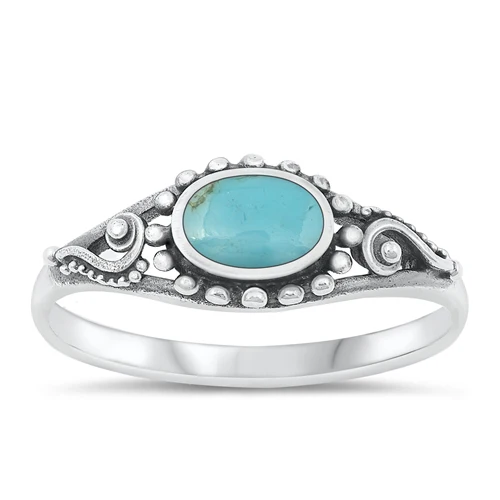 Sterling Silver Oxidized Genuine Turquoise Stone Ring