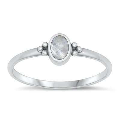 Sterling Silver Oxidized Oval Moonstone Stone Ring