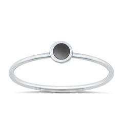 Sterling Silver Polished Mini Round Black Agate Ring