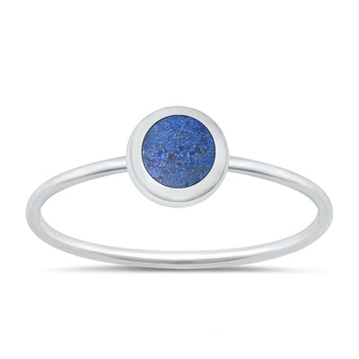 Sterling Silver Polished Round Blue Lapis Stone Ring